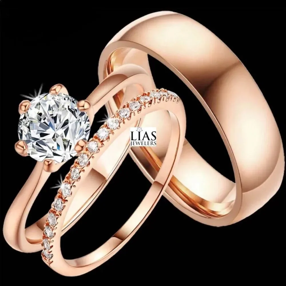 New 18k rose gold wedding ring set